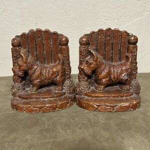 Vintage pressed wood Scottie dog bookends.